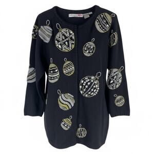 Michael Simon 1991 Christmas Ornaments Cardigan Black Ugly Sweater Size M